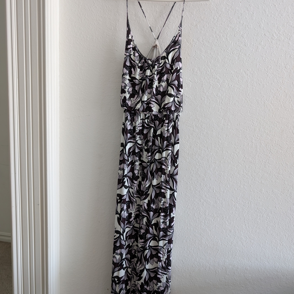 LOFT Black and White Floral Maxi Dress